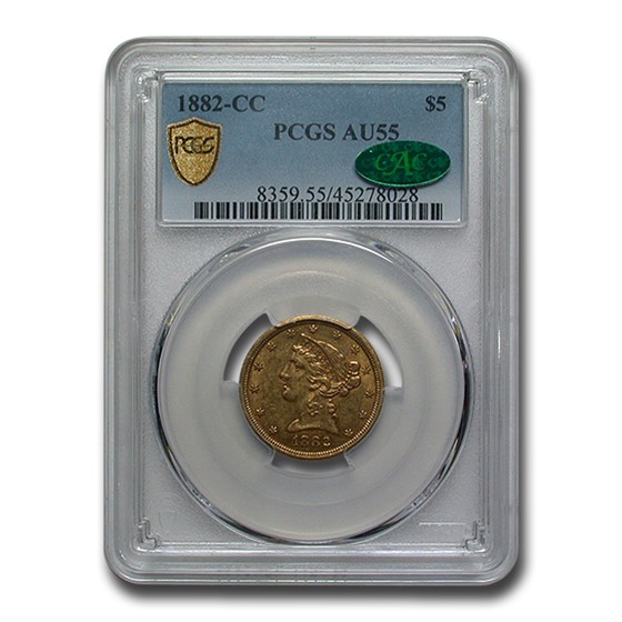1882-CC $5 Liberty Gold Half Eagle AU-55 PCGS CAC