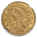 1882-CC $5 Liberty Gold Half Eagle MS-61 NGC