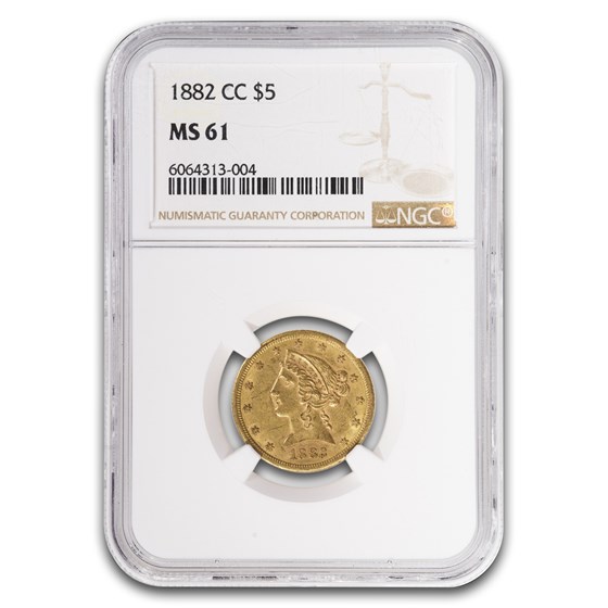 1882-CC $5 Liberty Gold Half Eagle MS-61 NGC
