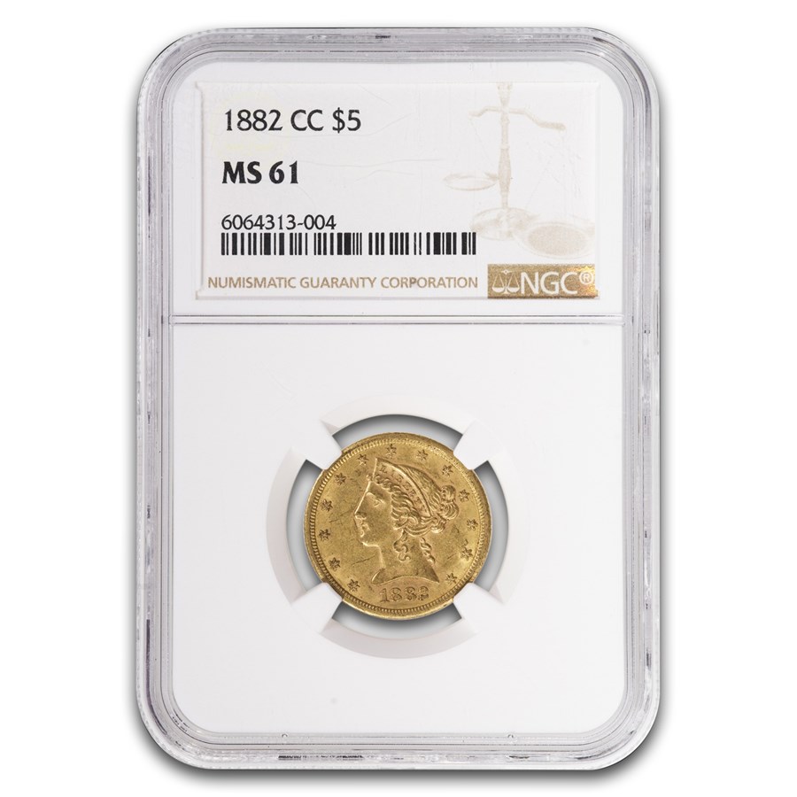 1882-CC $5 Liberty Gold Half Eagle MS-61 NGC