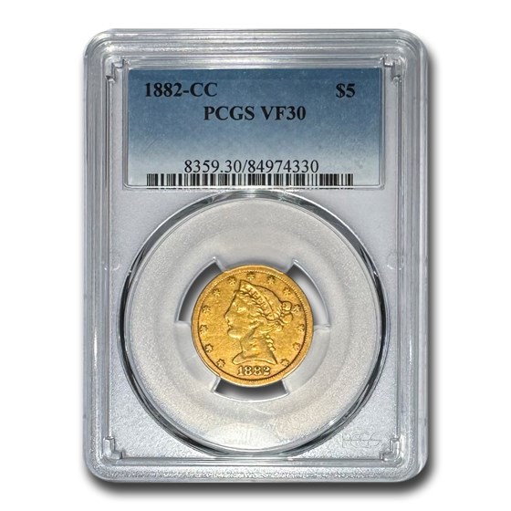 1882-CC $5 Liberty Gold Half Eagle VF-30 PCGS 1882-CC $5 Liberty Gold Half Eagle VF-30 PCGS