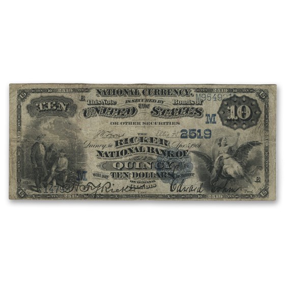 1882 Date Back $10 Quincy, IL Fine (CH#2519) 1882 Date Back $10 Quincy, IL Fine (CH#2519)