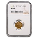 1882-H Newfoundland Gold 2 Dollars Victoria MS-61 NGC