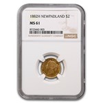 1882-H Newfoundland Gold 2 Dollars Victoria MS-61 NGC