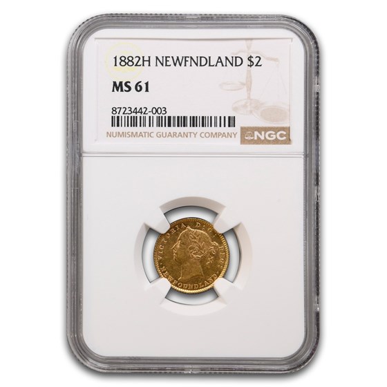 1882-H Newfoundland Gold 2 Dollars Victoria MS-61 NGC