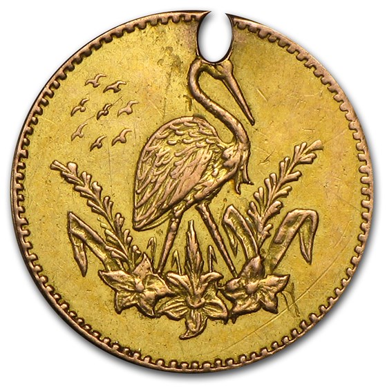 1882 Heron Round Wreath Gold Token AU Details (Holed)