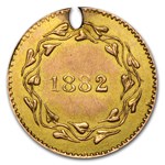 1882 Heron Round Wreath Gold Token AU Details (Holed)