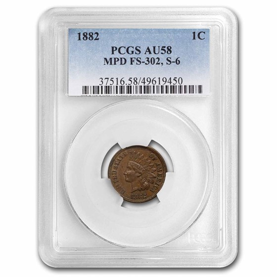 1882 Indian Head Cent MPD AU-58 PCGS 1882 Indian Head Cent MPD AU-58 PCGS