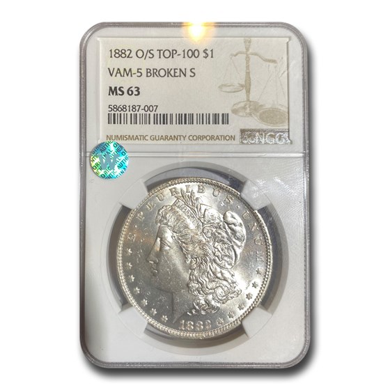 1882-O/S Morgan Dollar MS-63 NGC (VAM-5 Broken, Top-100) 1882-O/S Morgan Dollar MS-63 NGC (VAM-5 Broken, Top-100)