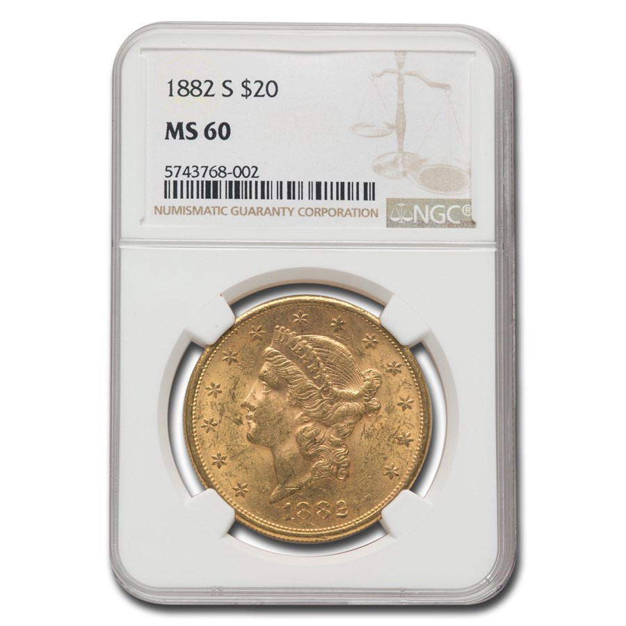 1882-S $20 Liberty Gold Double Eagle MS-60 NGC