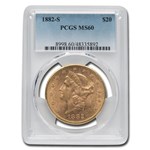 1882-S $20 Liberty Gold Double Eagle MS-60 PCGS