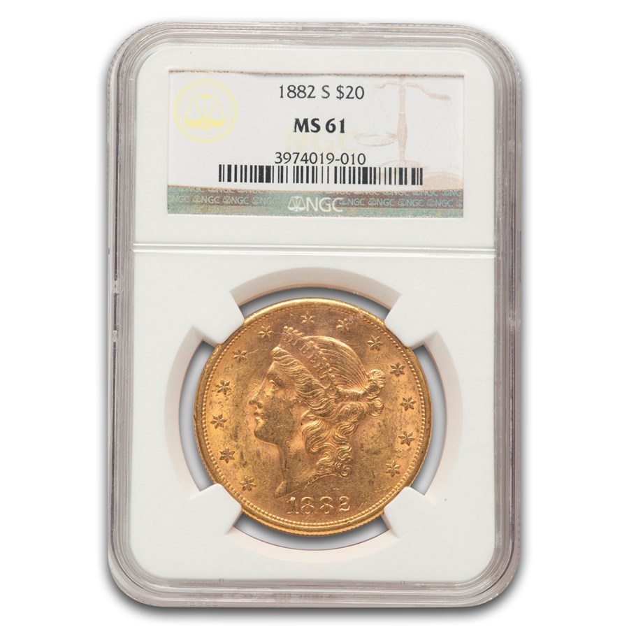 1882-S $20 Liberty Gold Double Eagle MS-61 NGC