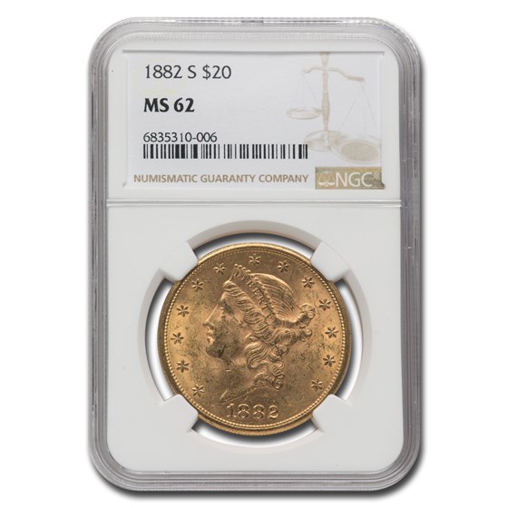 1882-S $20 Liberty Gold Double Eagle MS-62 NGC 1882-S $20 Liberty Gold Double Eagle MS-62 NGC