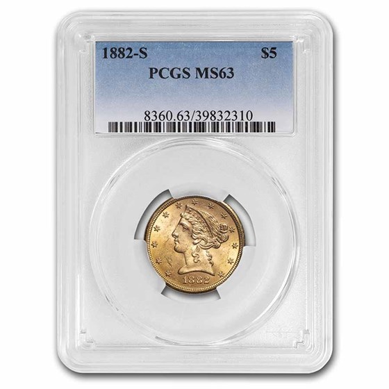 1882-S $5 Liberty Gold Half Eagle MS-63 PCGS 1882-S $5 Liberty Gold Half Eagle MS-63 PCGS