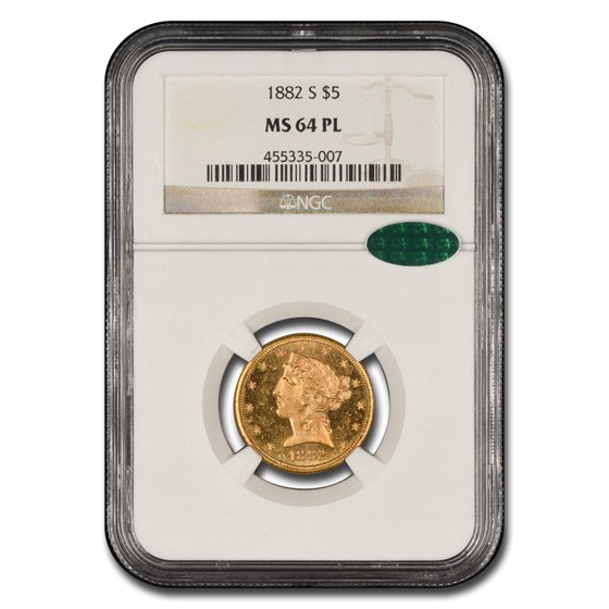 1882-S $5 Liberty Gold Half Eagle MS-64 NGC CAC (PL)