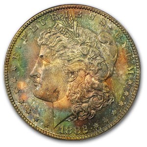 1882-S Morgan Dollar MS-64 PCGS (Tie-Dye Obv Toning) 1882-S Morgan Dollar MS-64 PCGS (Tie-Dye Obv Toning)