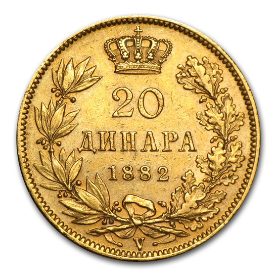 Buy 1882 Serbia Gold 20 Dinara Milan I Avg Circ | APMEX