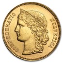 1883-1896 Switzerland Gold 20 Francs Helvetica Avg Circ