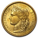 1883-1896 Switzerland Gold 20 Francs Helvetica BU