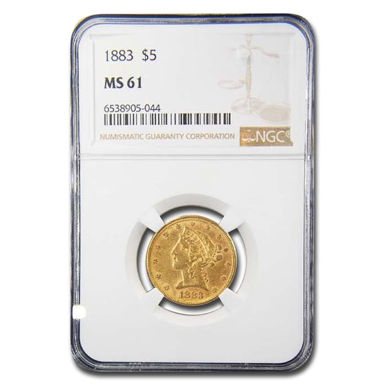 1883 $5 Liberty Gold Half Eagle MS-61 NGC 1883 $5 Liberty Gold Half Eagle MS-61 NGC