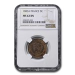 1883-A France 5 Centimes MS-62 NGC (Brown)