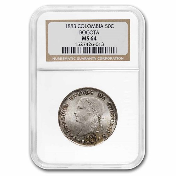 1883 Colombia Silver 50 Centavos MS-64 NGC