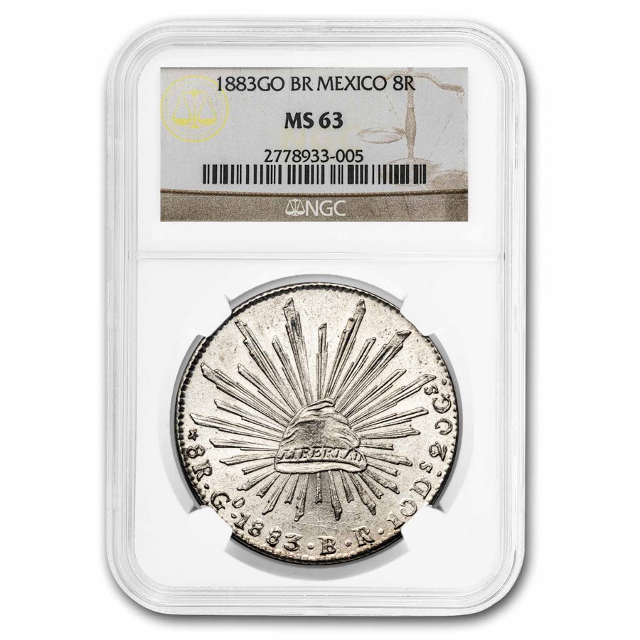 1883-Go BR Mexico Silver 8 Reales MS-63 NGC