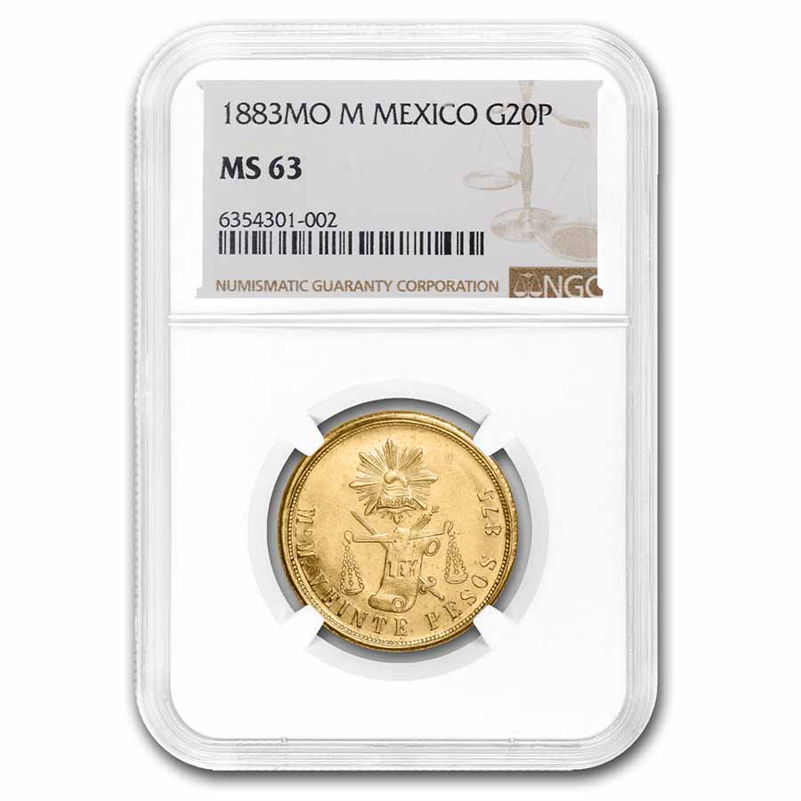 Buy 1883 Mo M Mexican Gold 20 Pesos MS-63 NGC | APMEX