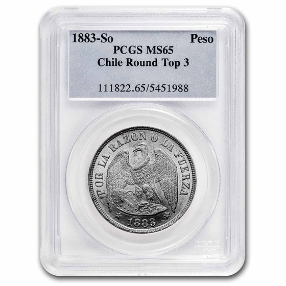 1883-So Chile Silver Peso MS-65 PCGS (Round Top 3)