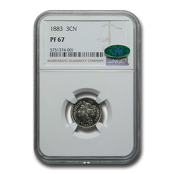 1883 Three Cent Nickel PF-67 NGC CAC 1883 Three Cent Nickel PF-67 NGC CAC
