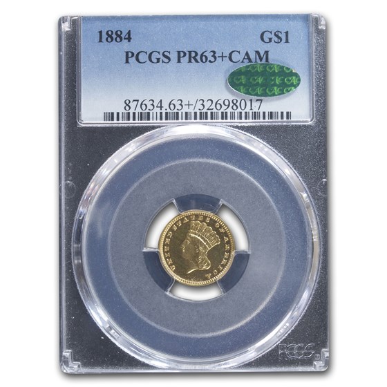 1884 $1.00 Indian Head Gold PR-63+ Cameo PCGS CAC 1884 $1.00 Indian Head Gold PR-63+ Cameo PCGS CAC