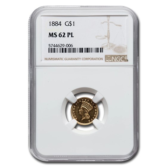1884 $1 Indian Head Gold MS-62 NGC (PL) 1884 $1 Indian Head Gold MS-62 NGC (PL)
