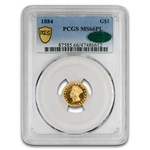 1884 $1 Indian Head Gold MS-66 PCGS CAC (PL)