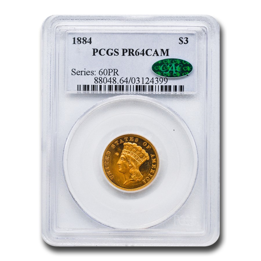 1884 $3 Gold Princess PR-64 Cameo PCGS CAC