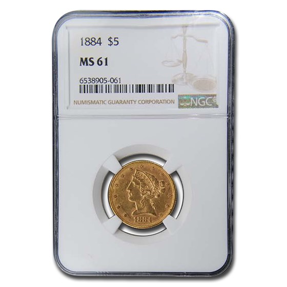 1884 $5 Liberty Gold Half Eagle MS-61 NGC 1884 $5 Liberty Gold Half Eagle MS-61 NGC