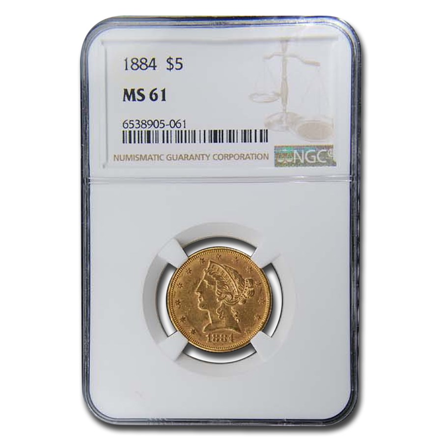 1884 $5 Liberty Gold Half Eagle MS-61 NGC