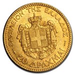 1884-A Greece Gold 20 Drachmai George I AU