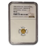 1884 Arms of California Octag. Fractional Gold Charm MS-63 NGC