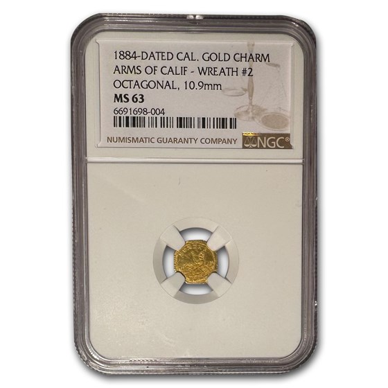 1884 Arms of California Octag. Fractional Gold Charm MS-63 NGC