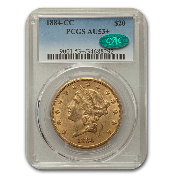 1884-CC $20 Liberty Gold Double Eagle AU-53+ PCGS CAC 1884-CC $20 Liberty Gold Double Eagle AU-53+ PCGS CAC