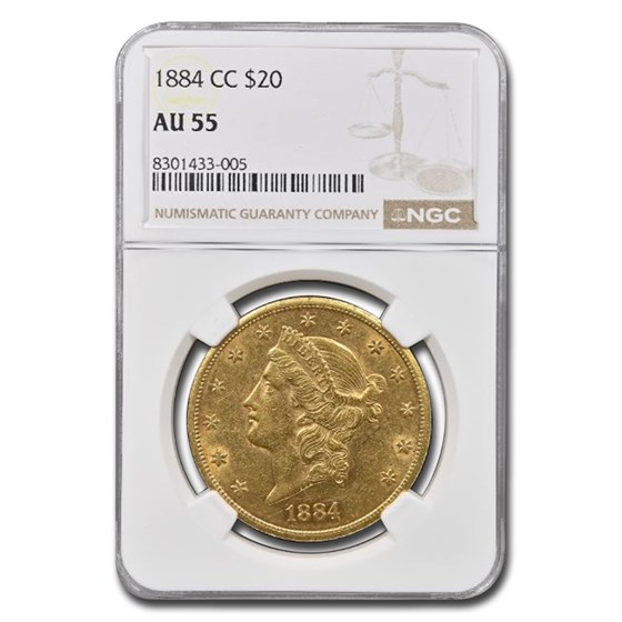 1884-CC $20 Liberty Gold Double Eagle AU-55 NGC 1884-CC $20 Liberty Gold Double Eagle AU-55 NGC