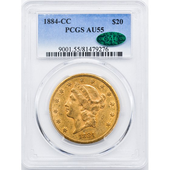 1884-CC $20 Liberty Gold Double Eagle AU-55 PCGS CAC 1884-CC $20 Liberty Gold Double Eagle AU-55 PCGS CAC