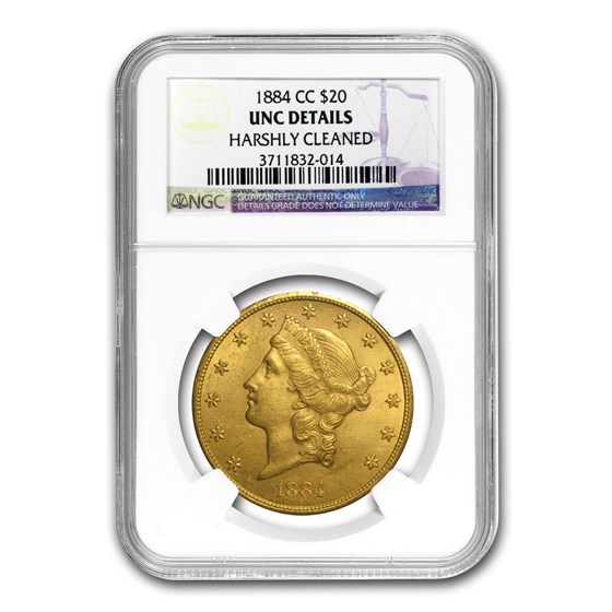 1884-CC $20 Liberty Gold Double Eagle BU Details NGC 1884-CC $20 Liberty Gold Double Eagle BU Details NGC