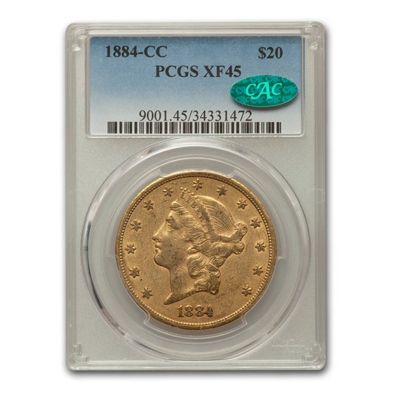 1884-CC $20 Liberty Gold Double Eagle XF-45 PCGS CAC 1884-CC $20 Liberty Gold Double Eagle XF-45 PCGS CAC
