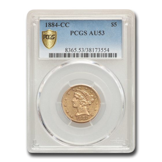 1884-CC $5 Liberty Gold Half Eagle AU-53 PCGS 1884-CC $5 Liberty Gold Half Eagle AU-53 PCGS