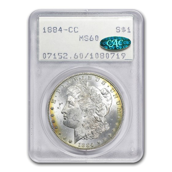1884-CC Morgan Dollar MS-60 PCGS (CAC, Old Rattler Holder) 1884-CC Morgan Dollar MS-60 PCGS (CAC, Old Rattler Holder)