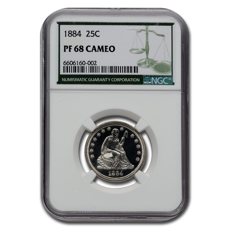 1884 Liberty Seated Quarter PF-68 Cameo NGC (Green Label)