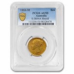1884-M Australia Gold Sovereign Victoria Shield AU-53 PCGS