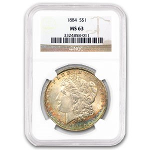 1884 Morgan Dollar MS-63 NGC (Rainbow Crescent Tone Obv, Rev) 1884 Morgan Dollar MS-63 NGC (Rainbow Crescent Tone Obv, Rev)