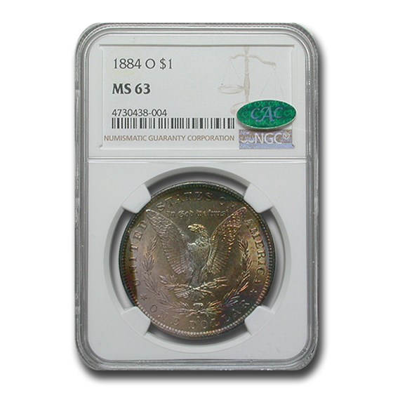 1884-O Morgan Dollar MS-63 NGC (CAC, Beautiful Sunset Toning) 1884-O Morgan Dollar MS-63 NGC (CAC, Beautiful Sunset Toning)